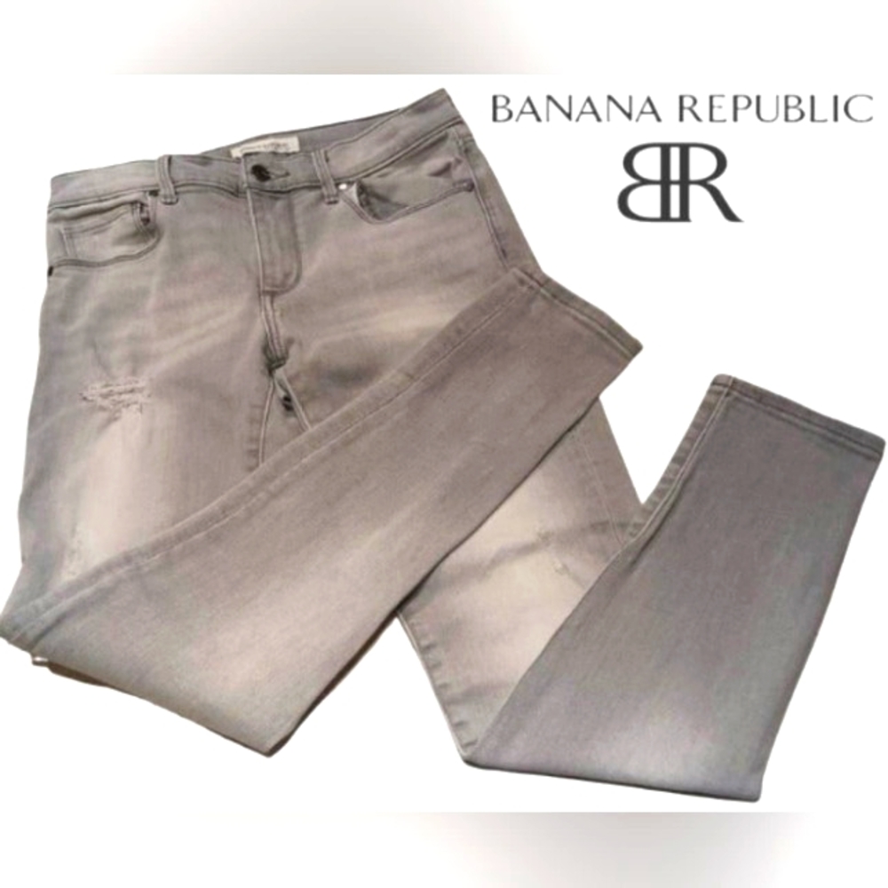 Banana Republic Light Grey Distressed Skinny Ankle Jeans Size 27